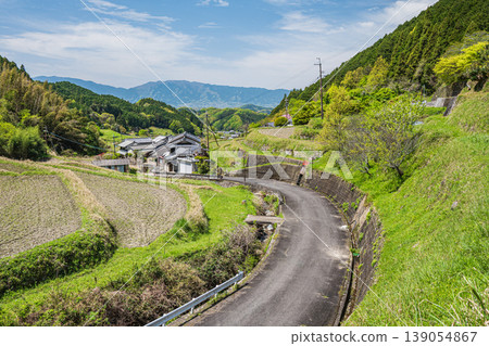 A peaceful spring scene in a mountain village, Asuka Village, Nara Prefecture. 139054867