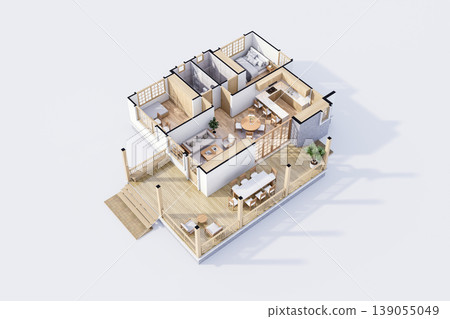 3D isometric modern house plan on white background 3d render 3D isometric modern house plan on white background 3d render 139055049