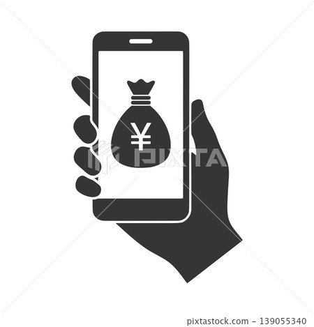 Silhouette icon of a hand holding a smartphone; money (¥) 139055340