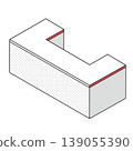 Isometric line drawing illustration of a U-shaped counter (no staff, red) 139055390