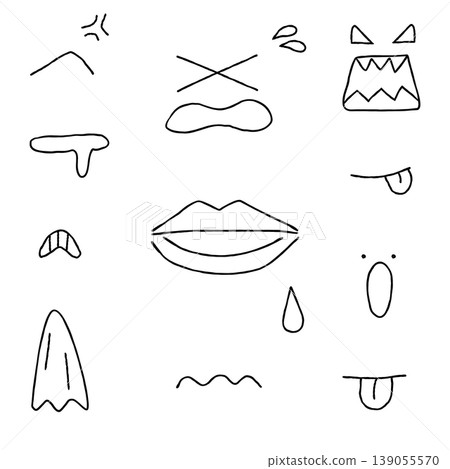Hand-drawn style loose facial expression parts set (face, mouth, symbols) Hand-drawn style loose facial expression parts set (face, mouth, symbols) 139055570