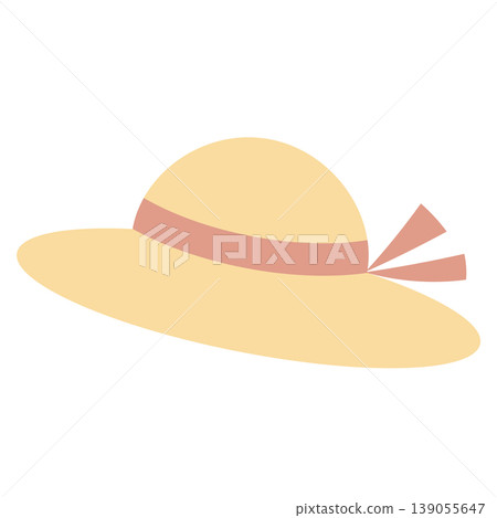 Simple illustration of a straw hat, featuring natural summer materials. 139055647