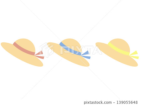 Simple illustration set of straw hats, natural summer materials. Simple illustration set of straw hats, natural summer materials. 139055648