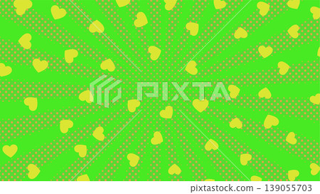 A vibrant green comic-style background sprinkled with yellow hearts. A vibrant green comic-style background sprinkled with yellow hearts. 139055703