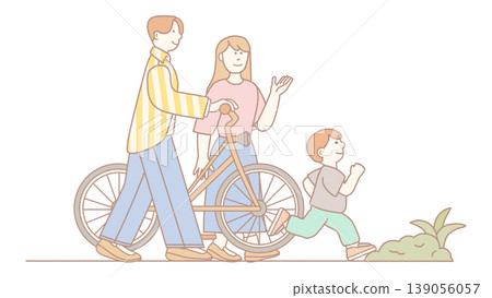 Happy family walking in park with bicycle Happy family walking in park with bicycle 139056057