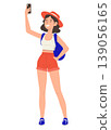 Young Woman Taking Selfie with Smartphone Summer Lifestyle Illustration 139056165