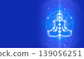 Blue background with white meditation yoga and chakra design | Left margin copy space included - Sacred geometry design Blue background with white meditation yoga and chakra design | Left margin copy space included - Sacred geometry design 139056251