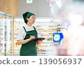 A woman who manages merchandise at a supermarket 139056937