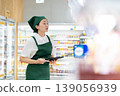A woman who manages merchandise at a supermarket 139056939