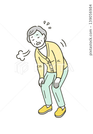 An elderly woman who is out of breath and taking a deep breath An elderly woman who is out of breath and taking a deep breath 139056984