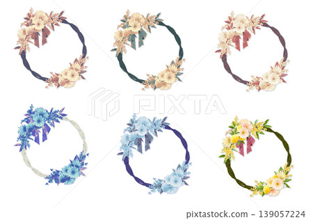 六種柔和色調的花卉相框 139057224