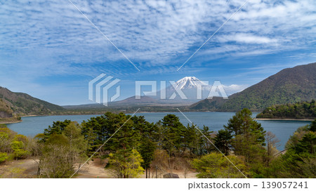 Fuji of Lake Motosu and remaining snow Fuji of Lake Motosu and remaining snow 139057241