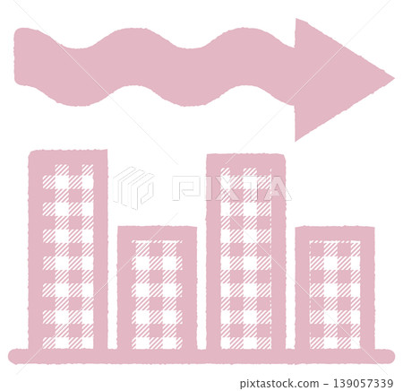 Simple line graph and bar graph icons, wavy line, gingham check. Simple line graph and bar graph icons, wavy line, gingham check. 139057339
