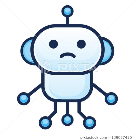 簡單的機器人角色圖標,表達悲傷或痛苦。 簡單的機器人角色圖標,表達悲傷或痛苦。 139057450