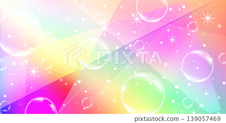 A rainbow-colored abstract background, soap bubbles and sparkling stars 139057469