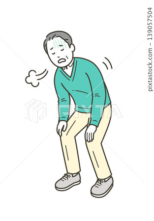 一位中年男子氣喘吁籲，大口喘著氣。 139057504