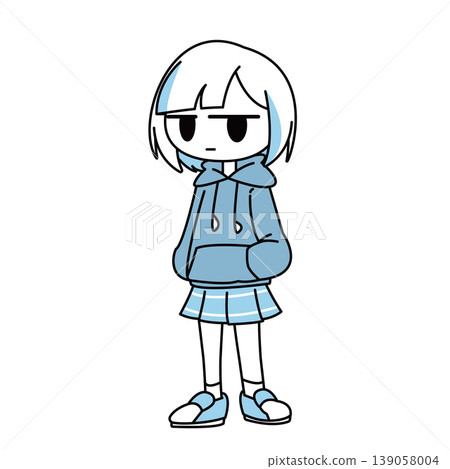 A full-body illustration of a girl with a simple, narrowed gaze. A full-body illustration of a girl with a simple, narrowed gaze. 139058004