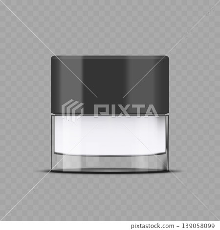 Realistic Blank Cosmetic Jar Mockup. Vector Transparent Glass Cream Container 139058099