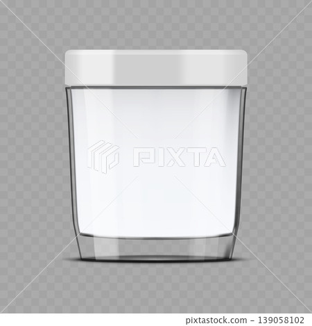 Realistic Blank Cosmetic Jar Mockup. Vector Transparent Glass Cream Container Realistic Blank Cosmetic Jar Mockup. Vector Transparent Glass Cream Container 139058102