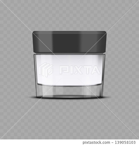 Realistic Blank Cosmetic Jar Mockup. Vector Transparent Glass Cream Container Realistic Blank Cosmetic Jar Mockup. Vector Transparent Glass Cream Container 139058103