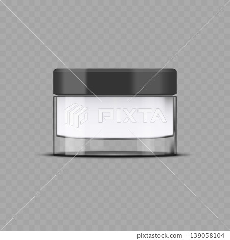 Realistic Blank Cosmetic Jar Mockup. Vector Transparent Glass Cream Container Realistic Blank Cosmetic Jar Mockup. Vector Transparent Glass Cream Container 139058104