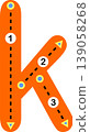 Educational lowercase letter k tracing worksheet for kids. Suitable for preschool and early learning handwriting practice. 139058268