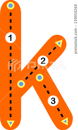 Educational lowercase letter k tracing worksheet for kids. Suitable for preschool and early learning handwriting practice. Educational lowercase letter k tracing worksheet for kids. Suitable for preschool and early learning handwriting practice. 139058268