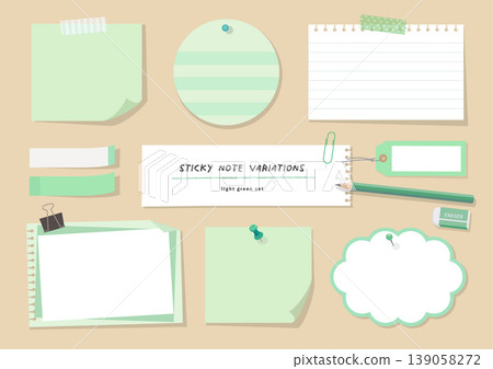 A set of light green sticky notes and notebook variations (memo pads, stationery, background materials) A set of light green sticky notes and notebook variations (memo pads, stationery, background materials) 139058272