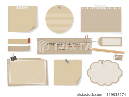 A set of kraft paper sticky notes and notebook variations (memo pads, stationery, natural materials) A set of kraft paper sticky notes and notebook variations (memo pads, stationery, natural materials) 139058274