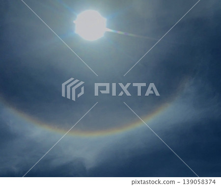 Solar halo phenomenon and a sky with thin clouds Solar halo phenomenon and a sky with thin clouds 139058374