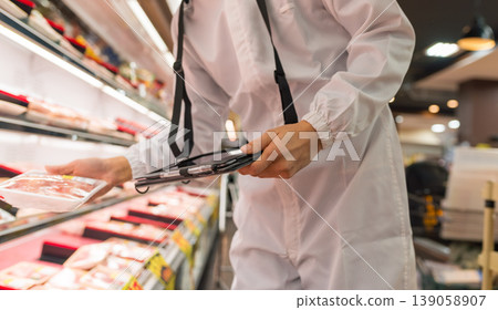 Supermarket workers checking products Supermarket workers checking products 139058907