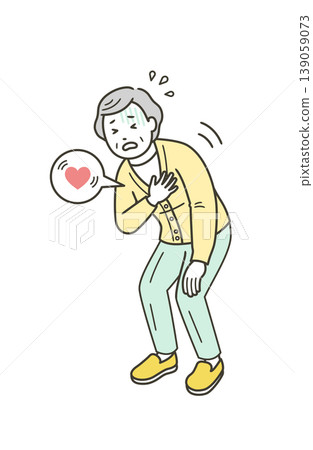 An elderly woman who appears to be in distress due to palpitations. An elderly woman who appears to be in distress due to palpitations. 139059073