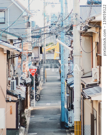 Kyoto residential street alley and power line scenery Kyoto residential street alley and power line scenery 139059122