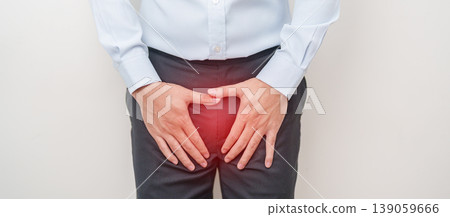 Older Man having Prostate gland or Urinary bladder pain. Prostate Cancer, Enlarged prostate, Prostatitis disease, Hypothyroidism, Male Infertility, Health and World cancer day concept Older Man having Prostate gland or Urinary bladder pain. Prostate Cancer, Enlarged prostate, Prostatitis disease, Hypothyroidism, Male Infertility, Health and World cancer day concept 139059666