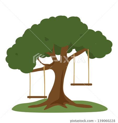 A landscape illustration featuring a large tree and a handmade swing. A landscape illustration featuring a large tree and a handmade swing. 139060228