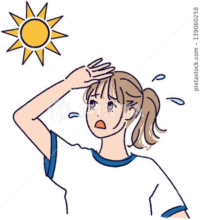 一名身穿運動服的女學生擔心陽光太刺眼。 一名身穿運動服的女學生擔心陽光太刺眼。 139060258