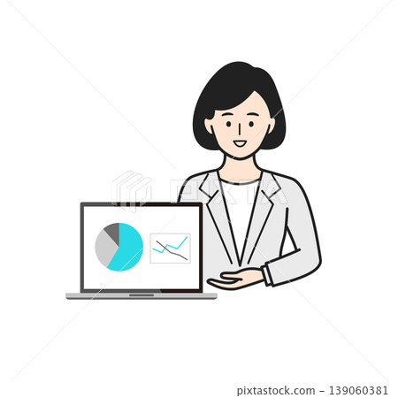 A woman in a suit explaining documents in front of a computer screen. A woman in a suit explaining documents in front of a computer screen. 139060381
