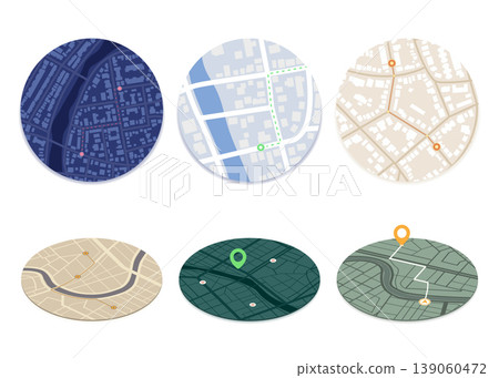 Set of Gps map navigation. View from above road map. Detailed isometric view of city. Abstract background. Flat style, Vector, illustration isolated Set of Gps map navigation. View from above road map. Detailed isometric view of city. Abstract background. Flat style, Vector, illustration isolated 139060472