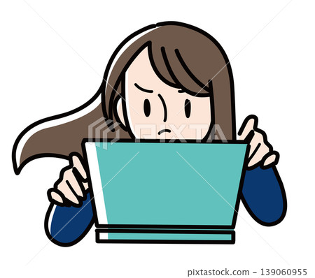 An illustration of the upper body of a female student with a serious expression, typing vigorously on her laptop. An illustration of the upper body of a female student with a serious expression, typing vigorously on her laptop. 139060955