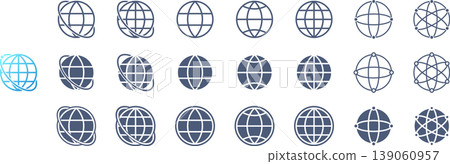 A set of icon materials featuring various shapes of the round internet symbol. A set of icon materials featuring various shapes of the round internet symbol. 139060957