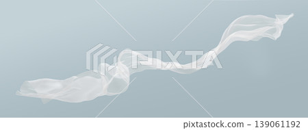 Sheer cloud dancer white fabric flowing in the wind isolated on pastel light blue grey background transparent cloth 3D render Sheer cloud dancer white fabric flowing in the wind isolated on pastel light blue grey background transparent cloth 3D render 139061192
