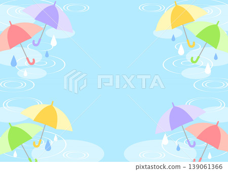 雨季背景，雨傘，藍色，水坑，可愛，側面 139061366