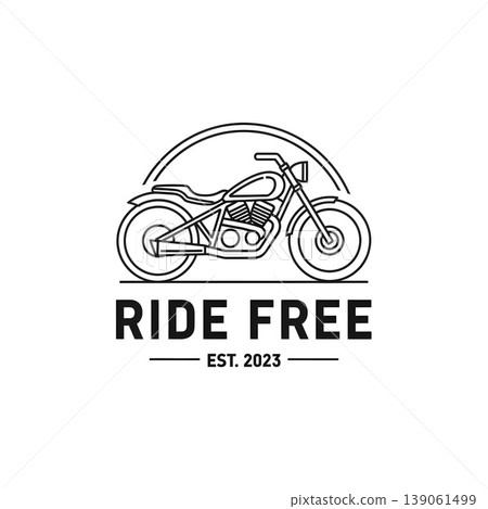 Motorcycle Ride Free Emblem Vintage Style Line Art Graphic 139061499