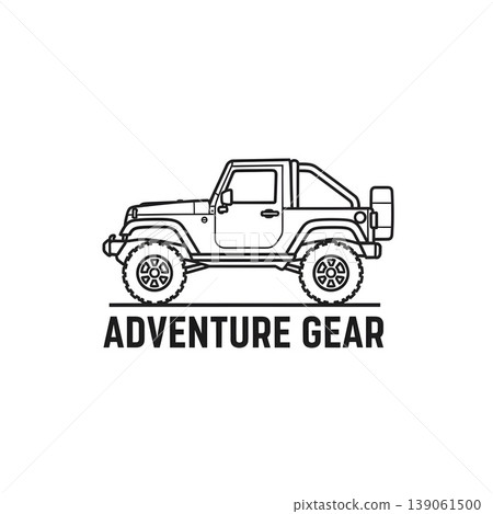 Off Road Vehicle Adventure Gear Outline Illustration Concept Off Road Vehicle Adventure Gear Outline Illustration Concept 139061500