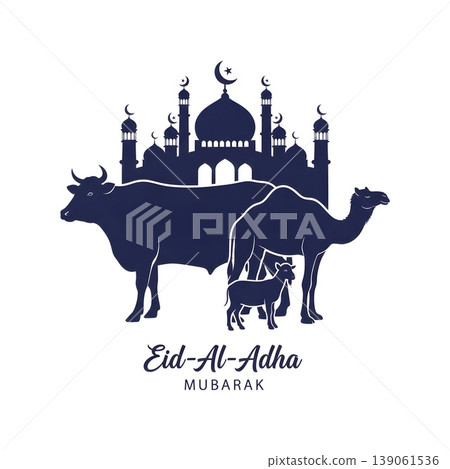 Eid Al Adha Celebration With Mosque And Sacrificial Animals Eid Al Adha Celebration With Mosque And Sacrificial Animals 139061536