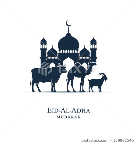 Eid Al Adha Mubarak Mosque Animals Sacrifice Celebration Islamic Holiday Eid Al Adha Mubarak Mosque Animals Sacrifice Celebration Islamic Holiday 139061540