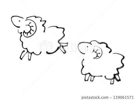 Ink painting of two sheep 139061571
