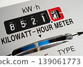 Electric measuring power meter for energy cost at home and office. 139061773