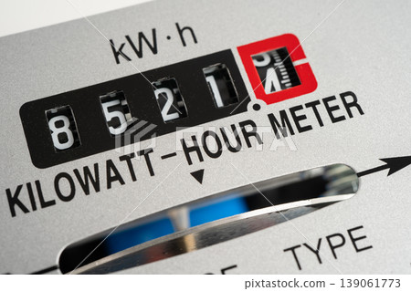 Electric measuring power meter for energy cost at home and office. 139061773