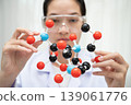 Scientist holding molecular model for chemical technology. 139061776